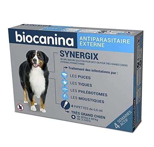 Biocanina Synergix Très Grand Chien 40-60kg Spot-on 4 Pipettes